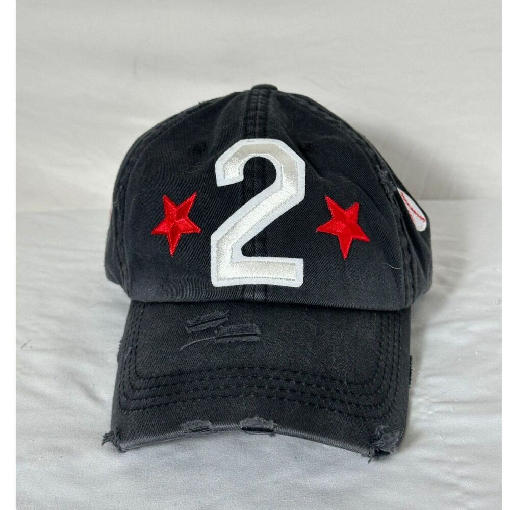 Distressed Women's #2 Baseball Hat with Ponytail Opening Adjustable Back